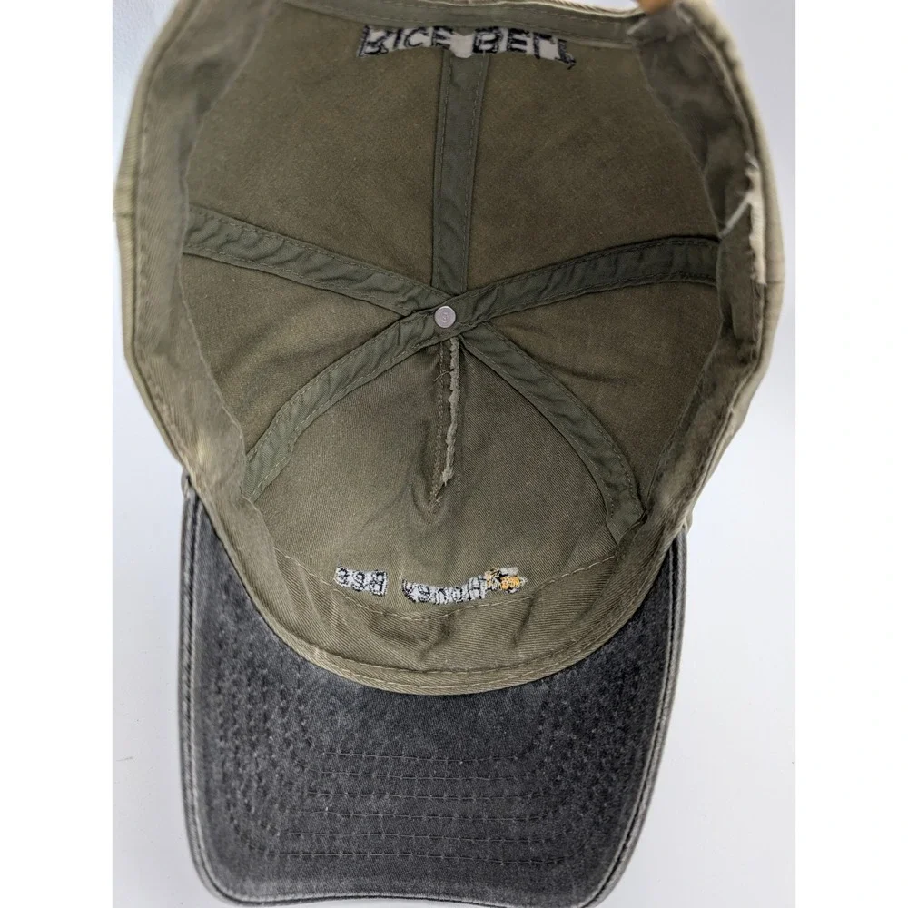 Black River Co Honey Bee Rice Belt Snapback Hat Olive Gray Distressed Cap